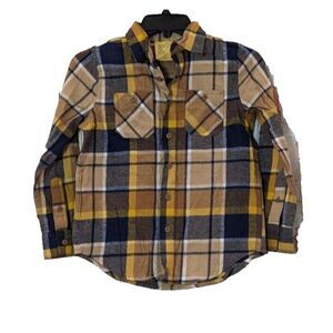 There Abouts Boys S8 Juniors Flannel Long Sleeves Brown Plaid Super Soft Button